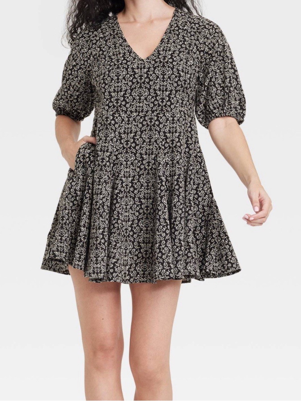 Black Floral V-Neck Dress